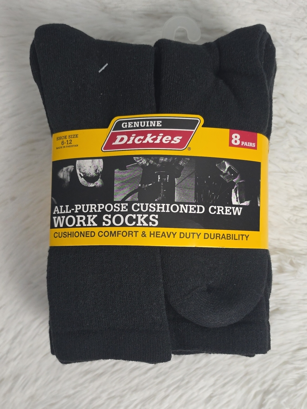 Genuine Dickies All-Purpose Cushioned Crew Work Socks Black, 8 Pairs, NEW!